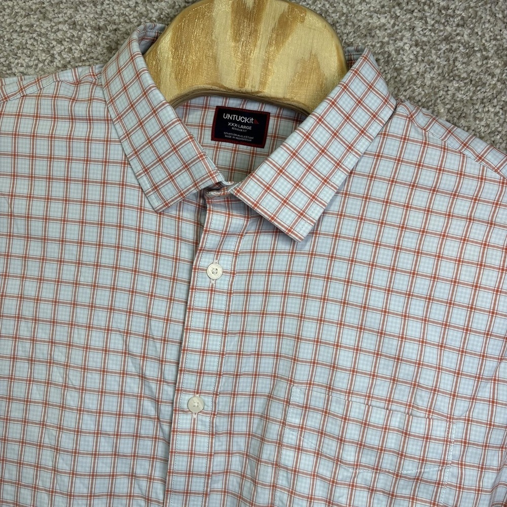UNTUCKit Shirt Mens 3XL White Orange Check Stretch Long Sleeve Button-Up
